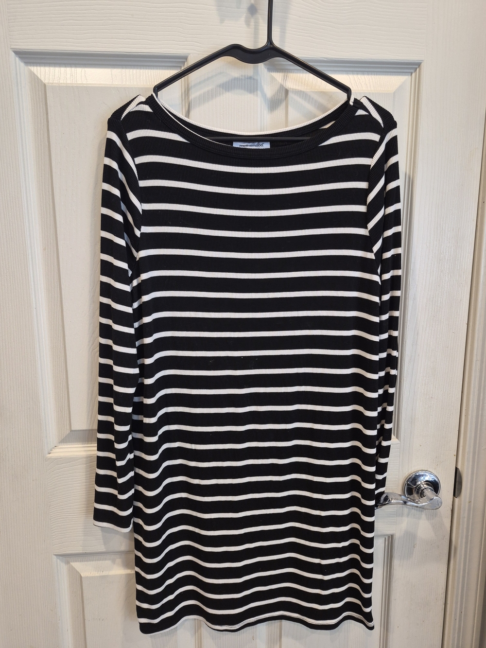 5/25 Motherhood Maternity Black and White Striped Long Sleeve Dress